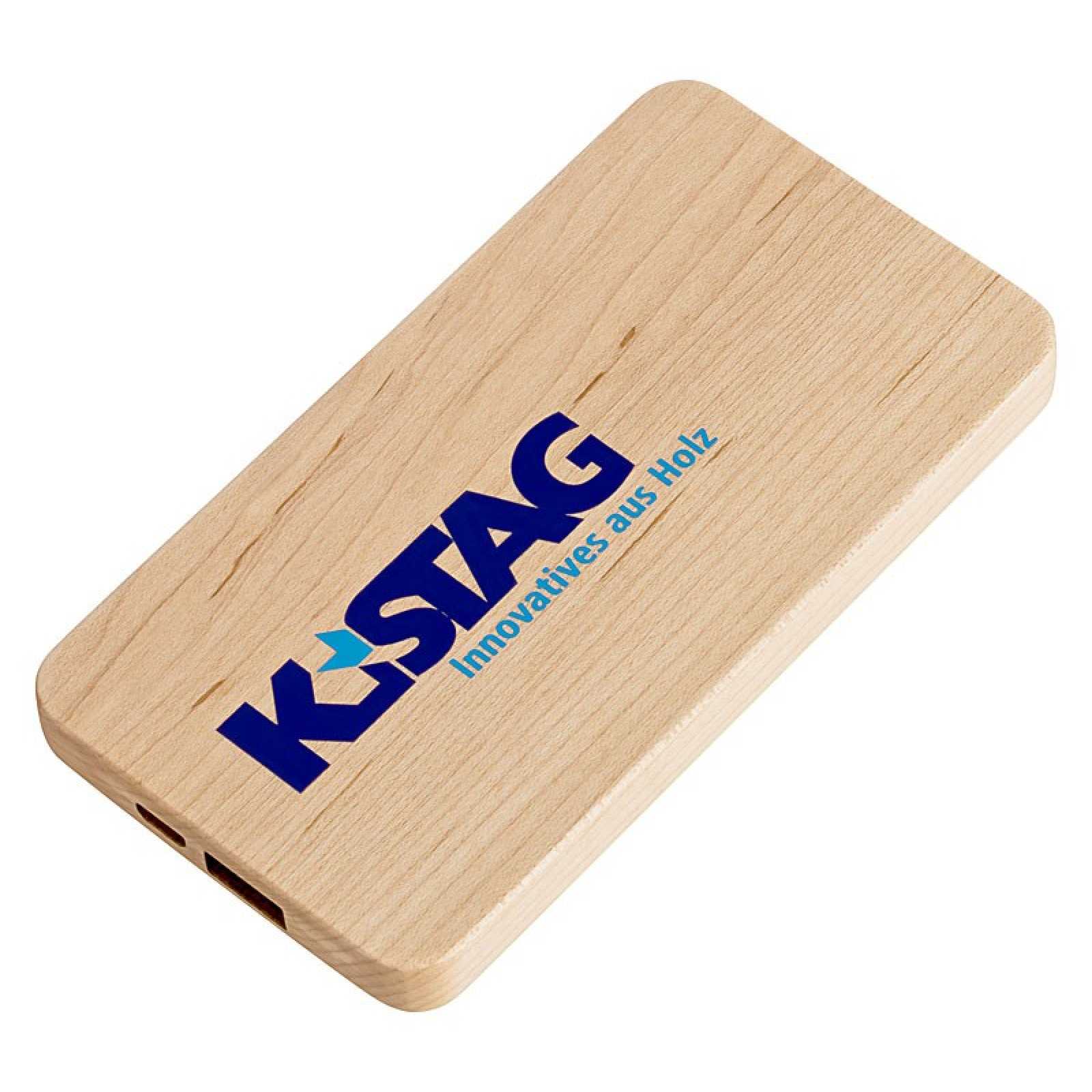 Powerbank Holz 4000 mAh günstig bedrucken mit Logo als Werbegeschenk ab