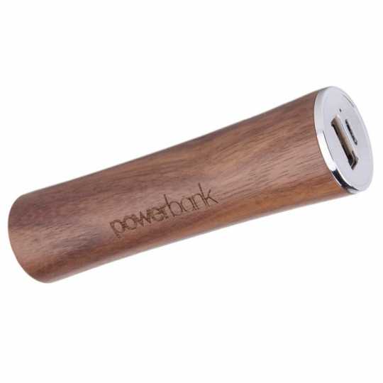Powerbank Holz 2600 mAh günstig bedrucken mit Logo als Werbegeschenk ab