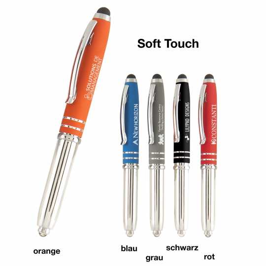 mit LED Licht silber//schwarz Farbe Touchpen Kugelschreiber